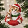 Christmas Pendant 2D Acrylic Cat Wearing Xmas Hat Charm Car Hanging Ornament Festive Atmosphere