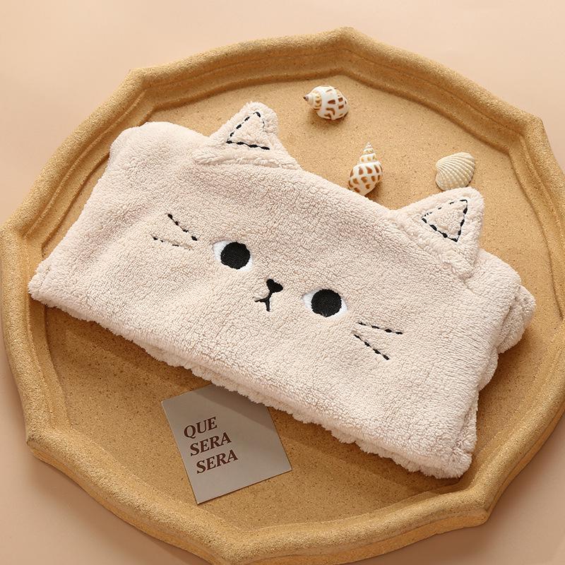 INS Style Cat Ears Face Washing Headband: Cartoon Animal Hair Tie for Girls, Makeup Removal Hair Cover, Coral Fleece Headscarf