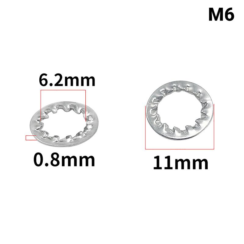 100Pcs M3-M16 Galvanized Carbon Steel Internal Toothed Lock Washers for Electrical Equipment Installation Repairs