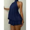 Fashion Sexy Backless Halter Neck Slim Waist Solid Color Women Mini Dress