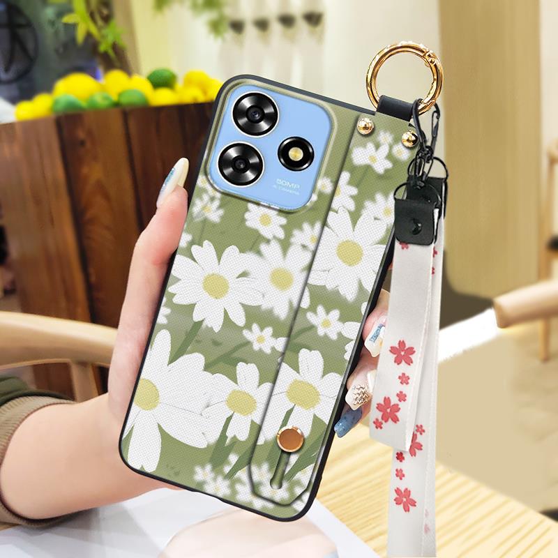 Phone Holder Kickstand Phone Case For ZTE Blade A73 4G/V50 Smart Durable Anti-dust Silicone Wrist Strap Fashion Design