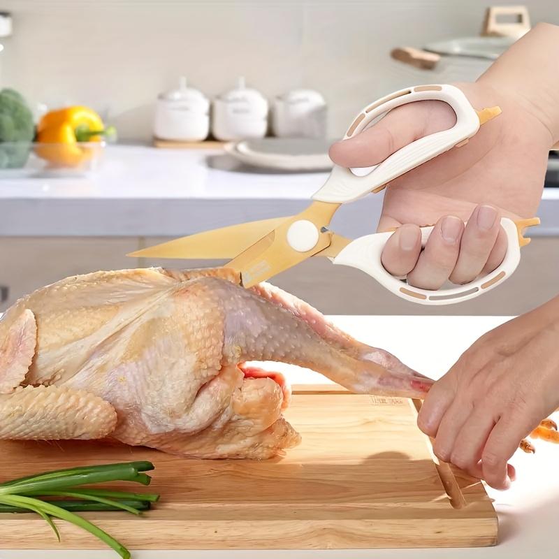 [Golden, Multi-Purpose Scissors] Golden European-Style Heavy-Duty Multi-Purpose Scissors-Rubber Elastic Handle for Easy Cutting of Meat and Vegetables