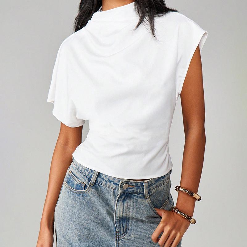 2026 Summer Women's Design Sense Round Neck Short-Sleeve T-shirt - Versatile Solid Color Loose Top