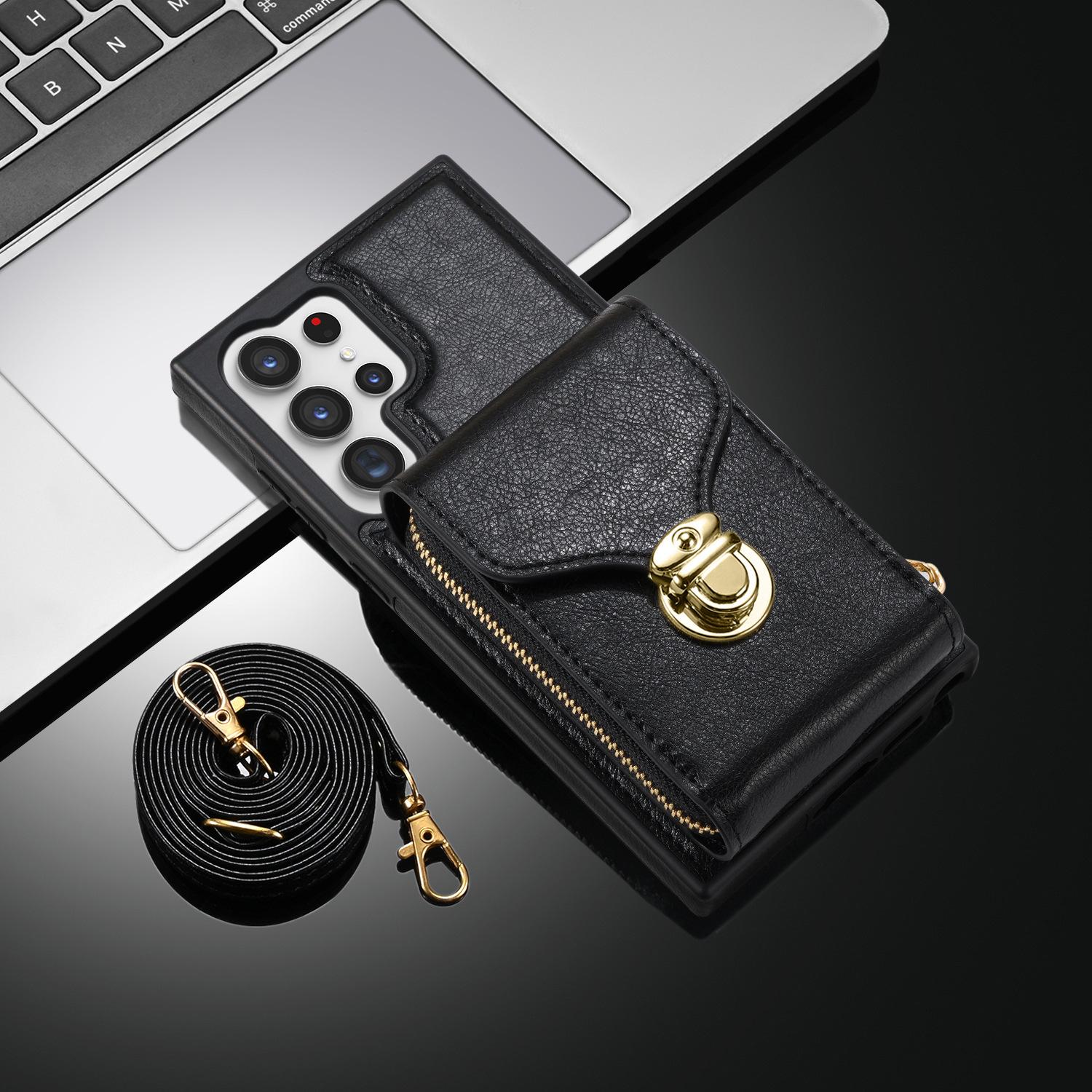 

Подходит для S23U Боковая наклейка Подвесной трос Молния Вставка карты Чехол для телефона S23+S22U Многофункциональный чехол для телефона через плечо S22 чёрный