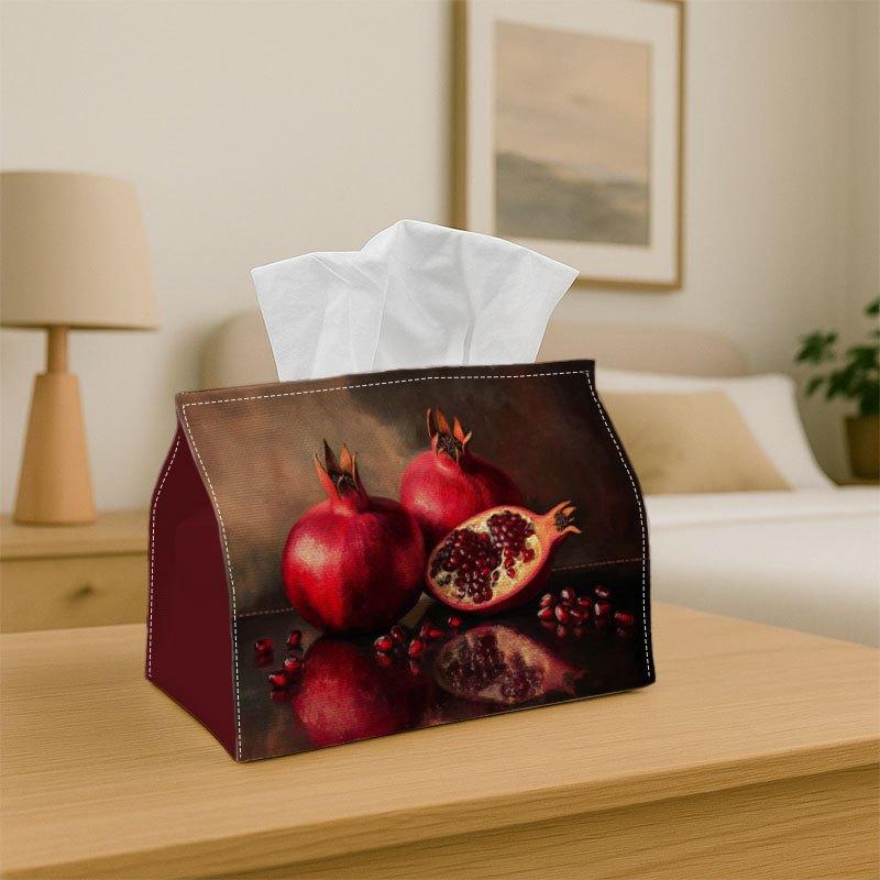 1pc Still Life Food Art Tissue Box Holder - Pomegranate Fruit Print Design, Party Tissue Box, Multifunctional for Kitchen And Dining, Durable Fabric N