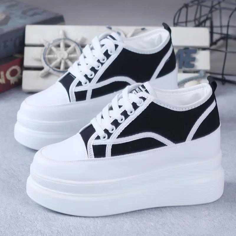 fashion 2024 Spring and Autumn Canvas Shoes Women's Vulcanized Sneakers Women's Thick Bottom Increased 8CM Casual Shoes