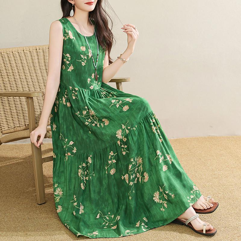 Women's Plus Size Floral Print Sleeveless Maxi Dress, Casual Loose Summer Long Dress (XL-5XL)