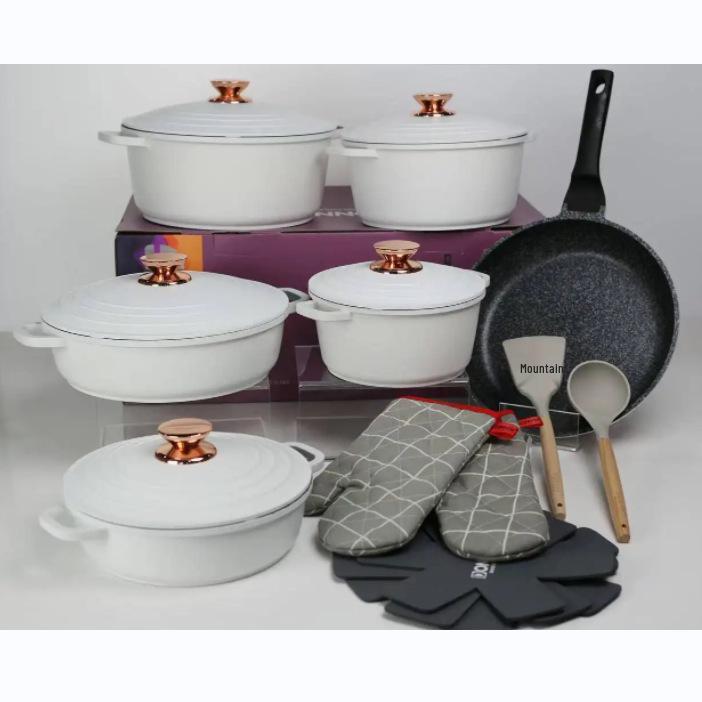 Zestaw 18-elementowych nieprzywierających naczyń kuchennych Donnor z kamienia maifanowego z aluminiowymi pokrywkami