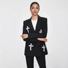 Elegant Oversized Blazer With Crystal Rhinestone Embellishment Loose Fit Office Chic Jacket Women
