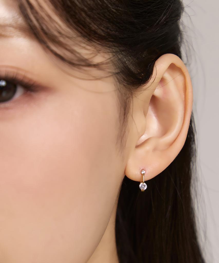 Goldndear 14Kgf Double Cubic Mini One-Touch Hoop Earrings