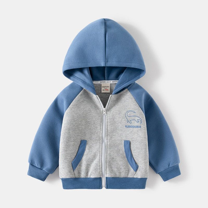 Korean Children's Clothing Spring and Autumn Children's Hooded Sweatshirt Boy Dinosaur Coat Hoodie Baby Boy Long Sleeves Clothes Zip-up Shirt