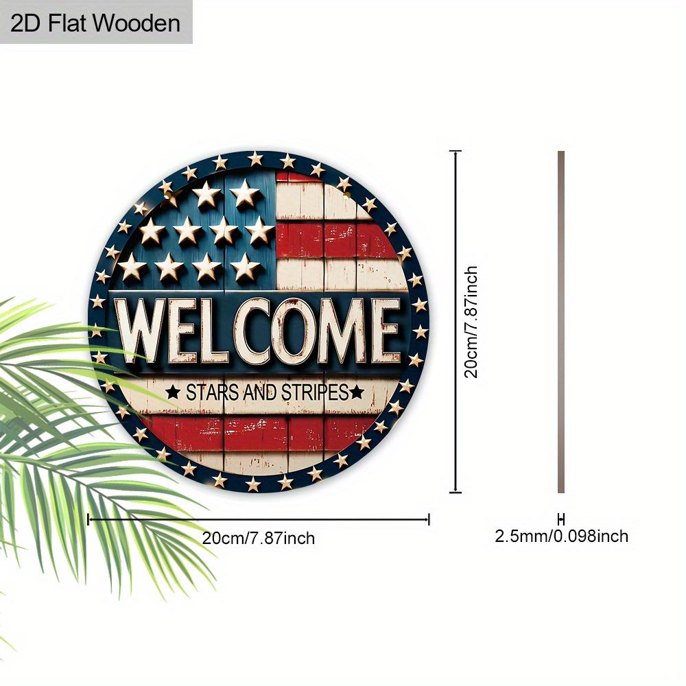 1pc 2D Flat Sign Happy Independence Day Wooden Hanging Sign Welcome Independence Day Decorations Vintage Wall Hanging Art Decoration Door Decor