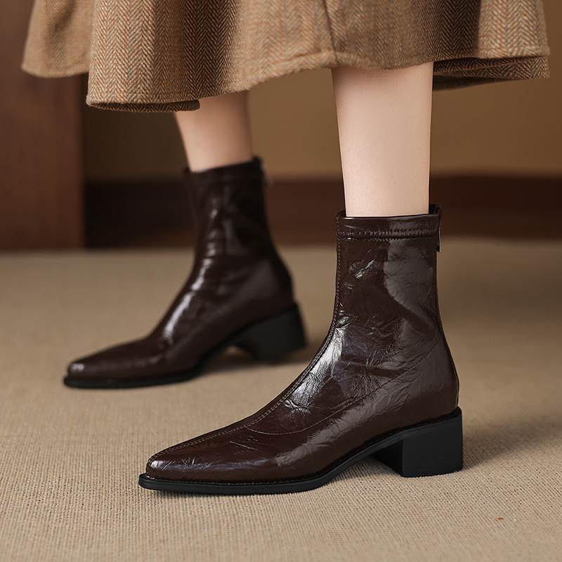 Krazing Po Microfiber Winter Pointed Toe Size 33 Western Boots Size 43 Concise Style Med Heels Ankle Boots