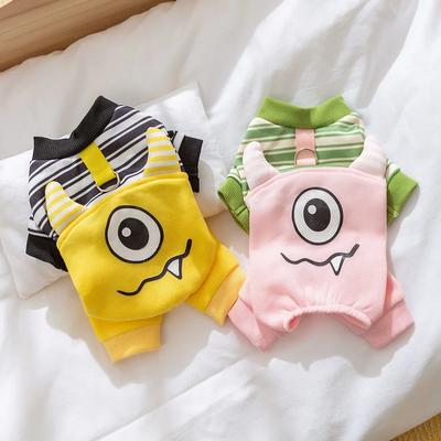 Autumn and Winter Pet Hoodie Striped Jumpsuit Cute Dog Traction Four Legged Coat Autumn Thin Velvet Teddy Pet Coat Puppy Clothes