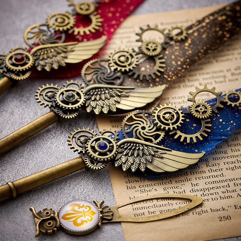 Replaceable 5 Nib Metal Signature Pen European Style Feather Pen School Supplies