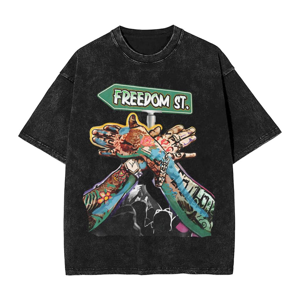 Rapper Vybz Kartel Washed TShirt Male  Streetwear Casual T Shirts Summer Crewneck Hipster Tee Shirt Print Oversized Tops