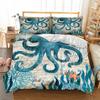 Comforter 3D Starfishseaweed +Pillow Case Print Octopus Winter Home Bedding Set King Size Breathable Set Blue Aq