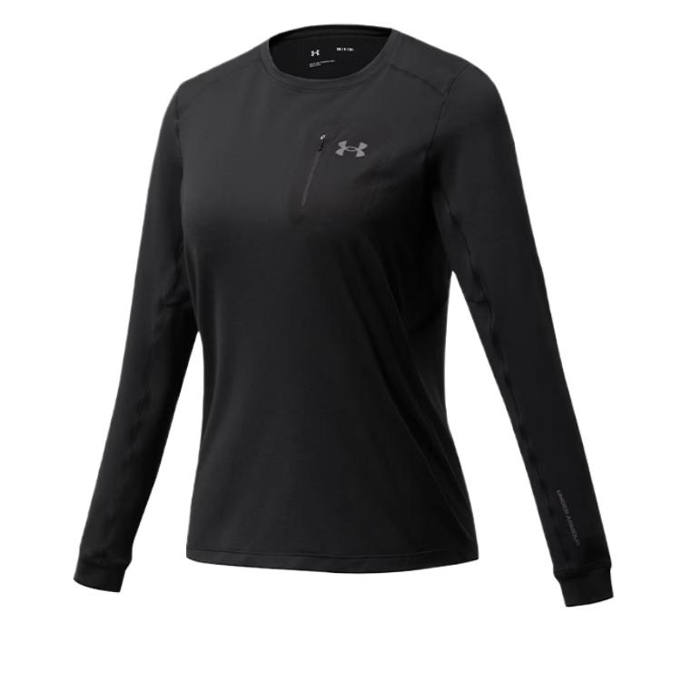 

Under Armour Casual Comfortable Fashionable Solid Color Long Sleeve Regular T-Shirt Women tops Dark-Black 14422267 XS