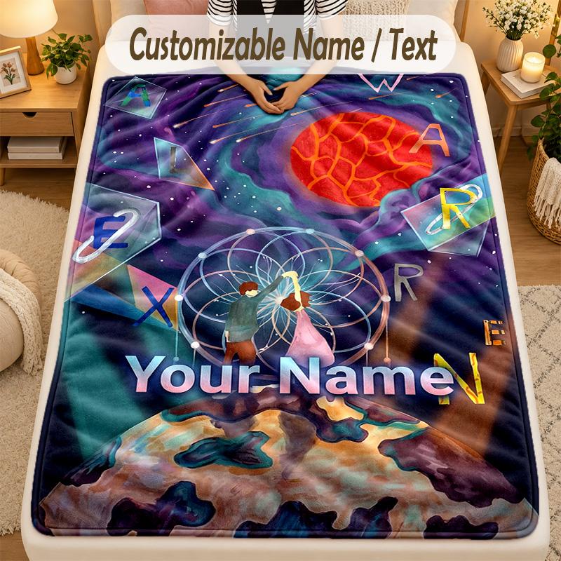 Flannel BlanketAlex Warren Custom Name Text Personalized Soft Warm Throw Blanket Home Decor Gift