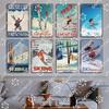 Ski Poster Metall Blechschilder Skipiste Schlitten Winter Skifahren Sport Metallplatte Vintage Wanddeko Geschäft Ski Club Wohnzimmer Zuhause