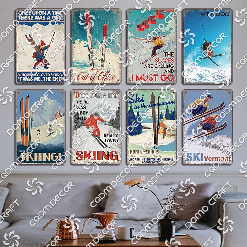 Ski Poster Metall Blechschilder Skipiste Schlitten Winter Skifahren Sport Metallplatte Vintage Wanddeko Geschäft Ski Club Wohnzimmer Zuhause