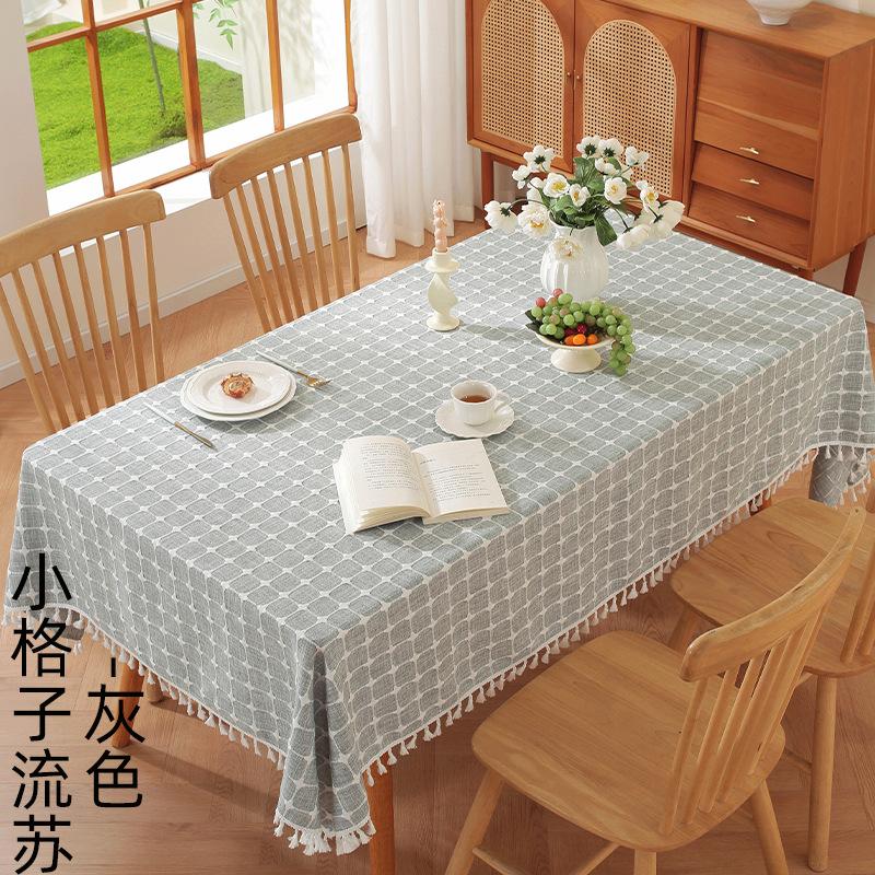 Simple Literary And Artistic Embroidery Plaid Tablecloth Cotton And Linen Fabric Small Fresh Coffee Table Rectangular Dining Table Mat