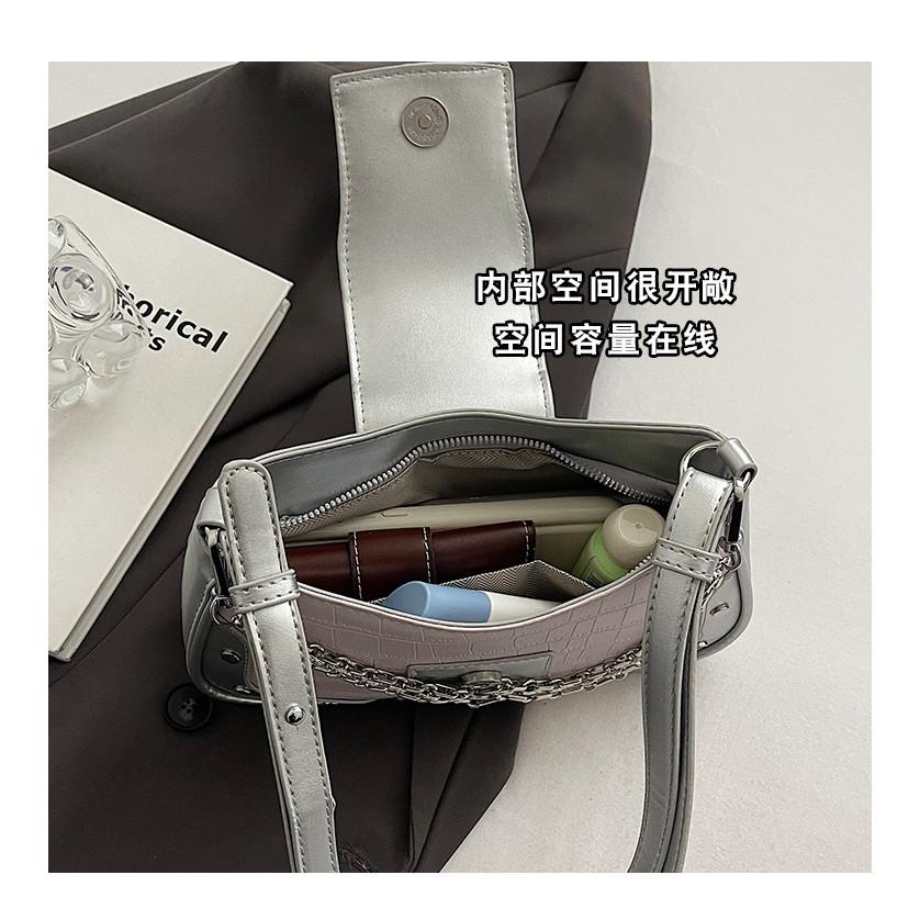 IELGY French Niche Chain Underarm Bag Stone Pattern Small Square Bag Fashion One-Shoulder Messenger Baguette Bag