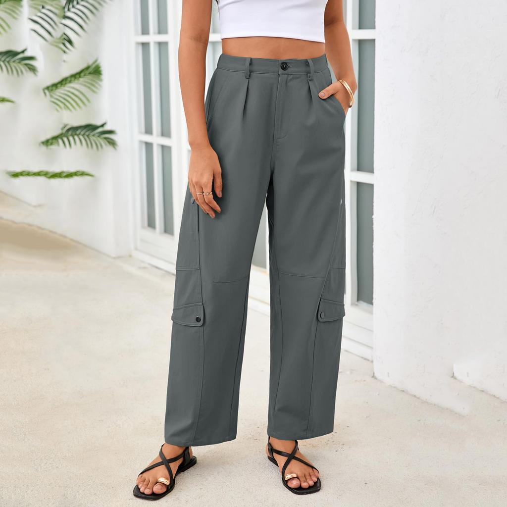 Pantalon Femme Élastique Taille Haute Coupe Décontractée Jambe Large Pantalon Long Pantalon Avec Poches