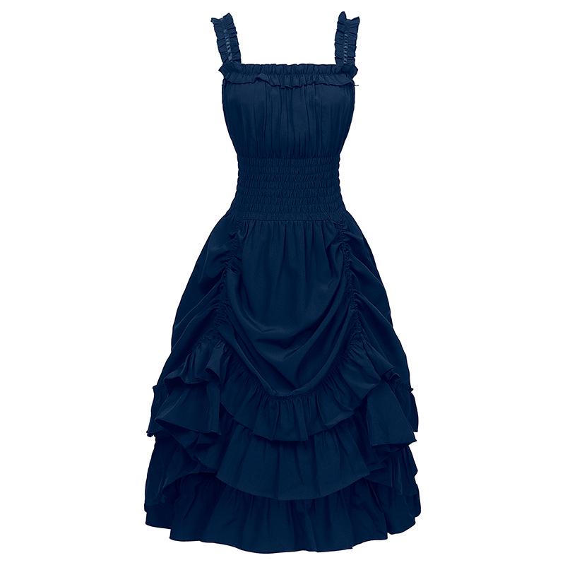 European & American Plus Size Steampunk Gothic Victorian Ruffled Sleeveless Women's Dress