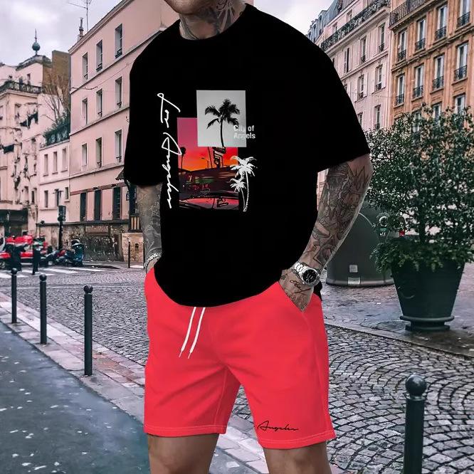 

Summer Comfortable Fashionable Creativity Stripe 3D Printed Vacation Leisure Sports Style Short Sleeved Set Loose Oversized Breathable Sports Wear 6XL