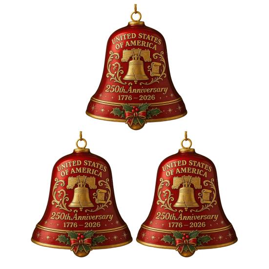 United States 250th Anniversary Bell Ornament Patriotic Commemorative Doorbell Xmas Tree Hanging Decoration for Home Garden Decor
