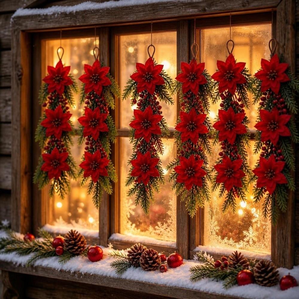 Wall Hanging Pine Branches Poinsettia Christmas Garland New Christmas Swag Garland Home Decoration