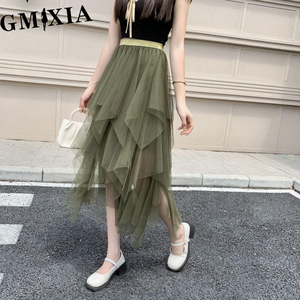 GMXIA Women's Fashion Casual Solid Color Print Summer Spring Skirts