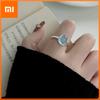 925 Sterling Silver Rings For Women BLue Stone Simple Minimalist Open Adjustable Finger Rings Fashion Band Female Bijoux