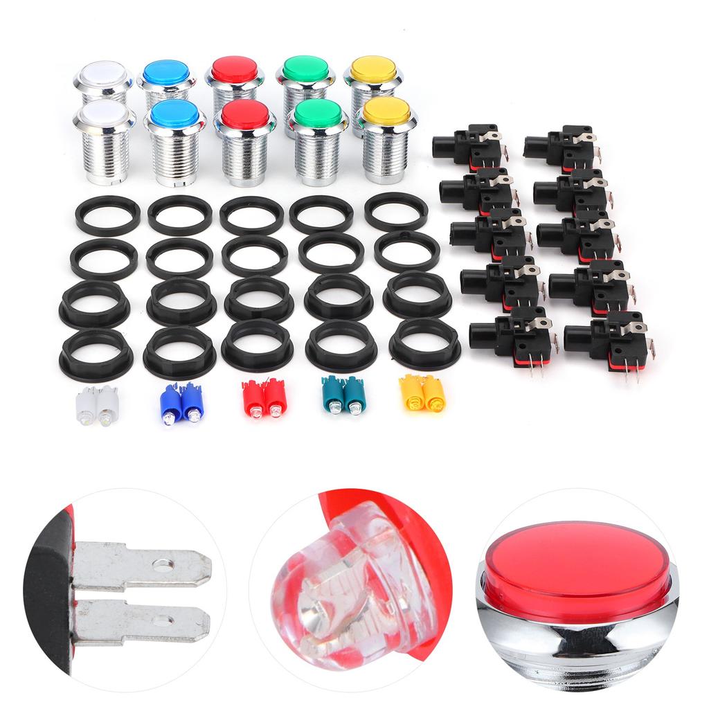 32mm Small Round SilverPlated Button with Light Game Console Button Switch Arcade Button