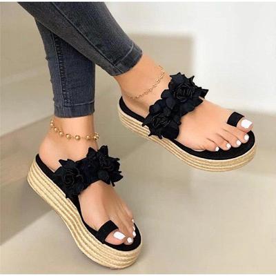 Damen Sommer Sandalen Damen Offene Zehen Slip On Blume Plateau Zehentrenner Schuhe Frau Mode Komfort Lässig Weiblich Sandalias