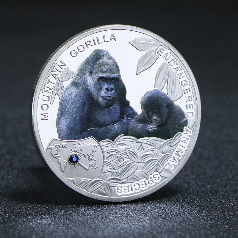 Zambia Wildlife Diamond-Studded Medal: Gorilla, Tiger, Blue Whale, Panda Souvenir Collection