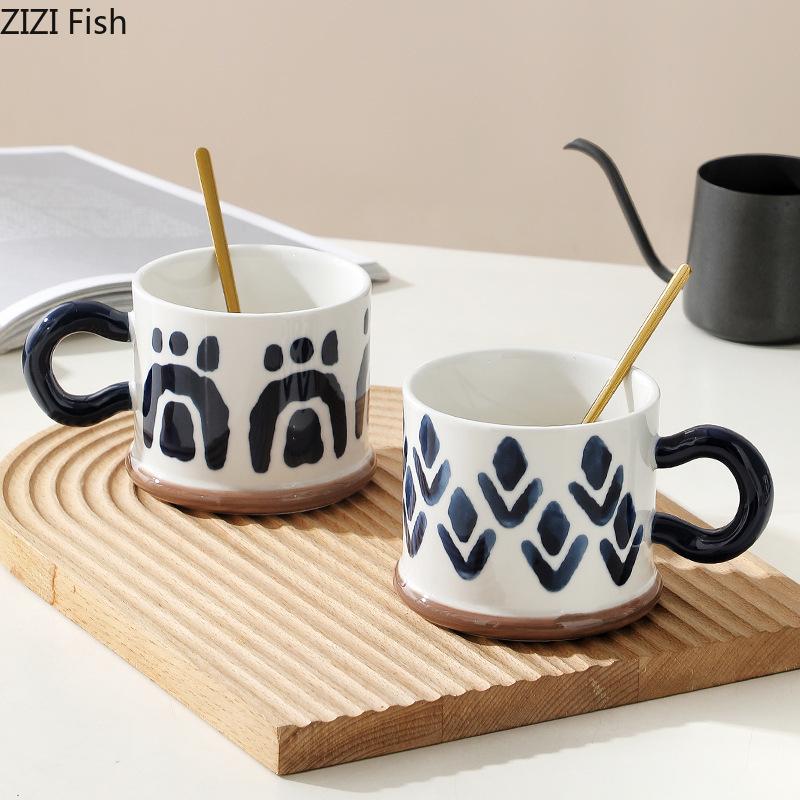 Caneca de Café para Escritório em Casa Criativa Grande Capacidade para Café da Manhã Aveia Leite Caneca Criativa Japonesa de Cerâmica Conjunto de Bebidas Presente para Amigo