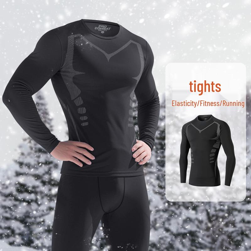 Set de lenjerie termică de iarnă pentru bărbați, cu fleece interior și efect de compresie - cu mânecă lungă, cu uscare rapidă, pentru alergare, antrenament, schi și sporturi de fitness.