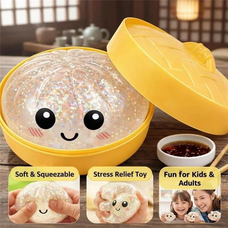 Juguete de Peluche de Bollo al Vapor de Caja Sorpresa con Caja Bolas Suaves Sensoriales para Apretar para Niños Adultos Juguete para Aliviar el Estrés