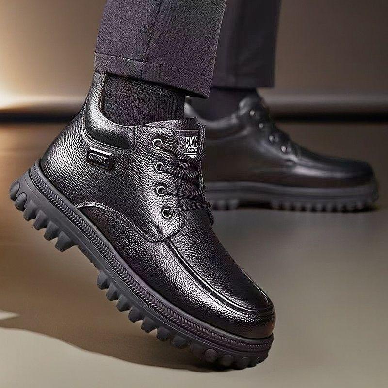 Cotton Shoes 22 Winter New Soft Leather Big Fur Piled Thickened Warm Snow Boots Dad Casual High Top Leather Shoes