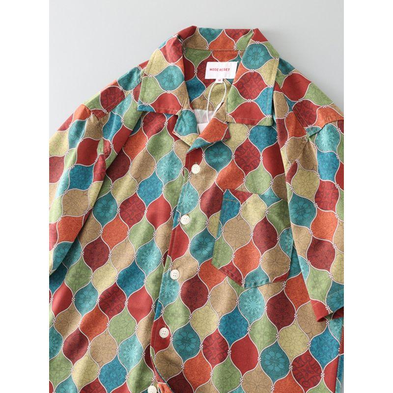 Cuban Collar Shirt Men's Short Sleeve Retro Summer Drape Ice Silk Trendy Trendy Coat Export Export Men's Shirt