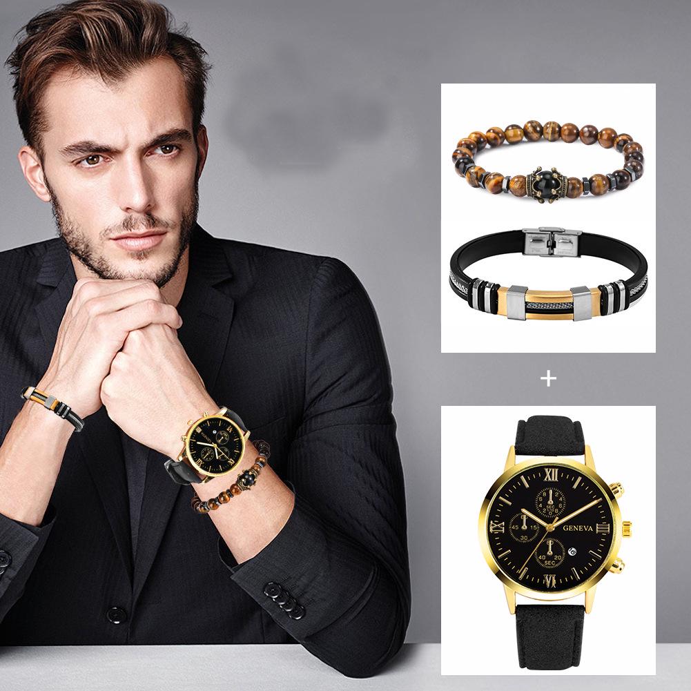 Men's 3-Piece Business Gift Set: Watch, Bracelet, and Necklace for Holidays or Birthdays
