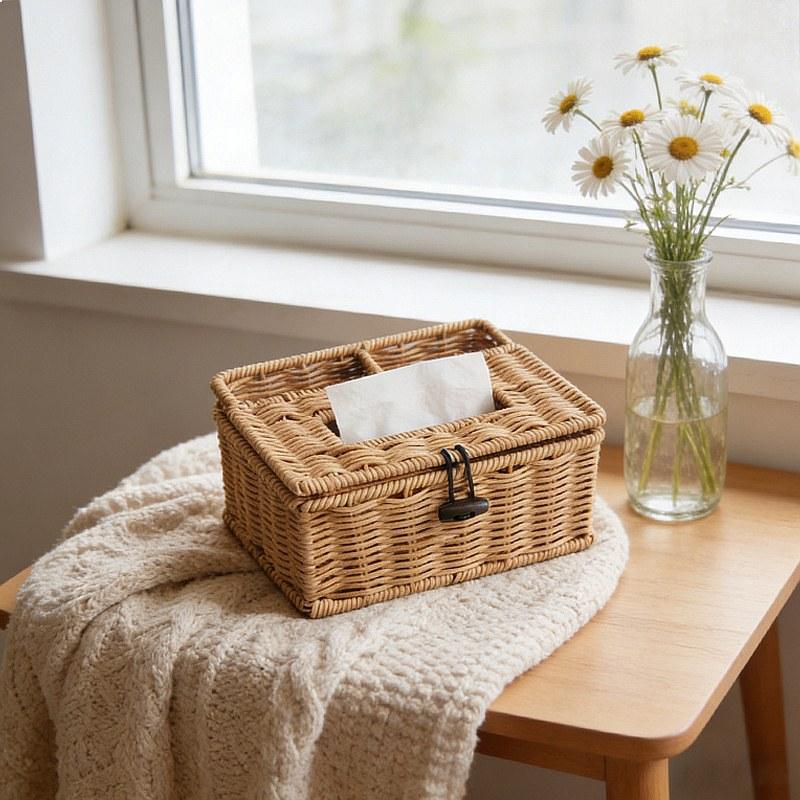 Handmade Woven Tissue Box Cover for Living Room Hotel Bedroom Bathroom Napkin Holder