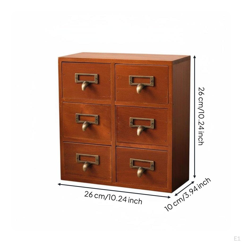 Wooden Desktop Organizer MultiFunctional Retro Counter Storage Box 6 Drawer