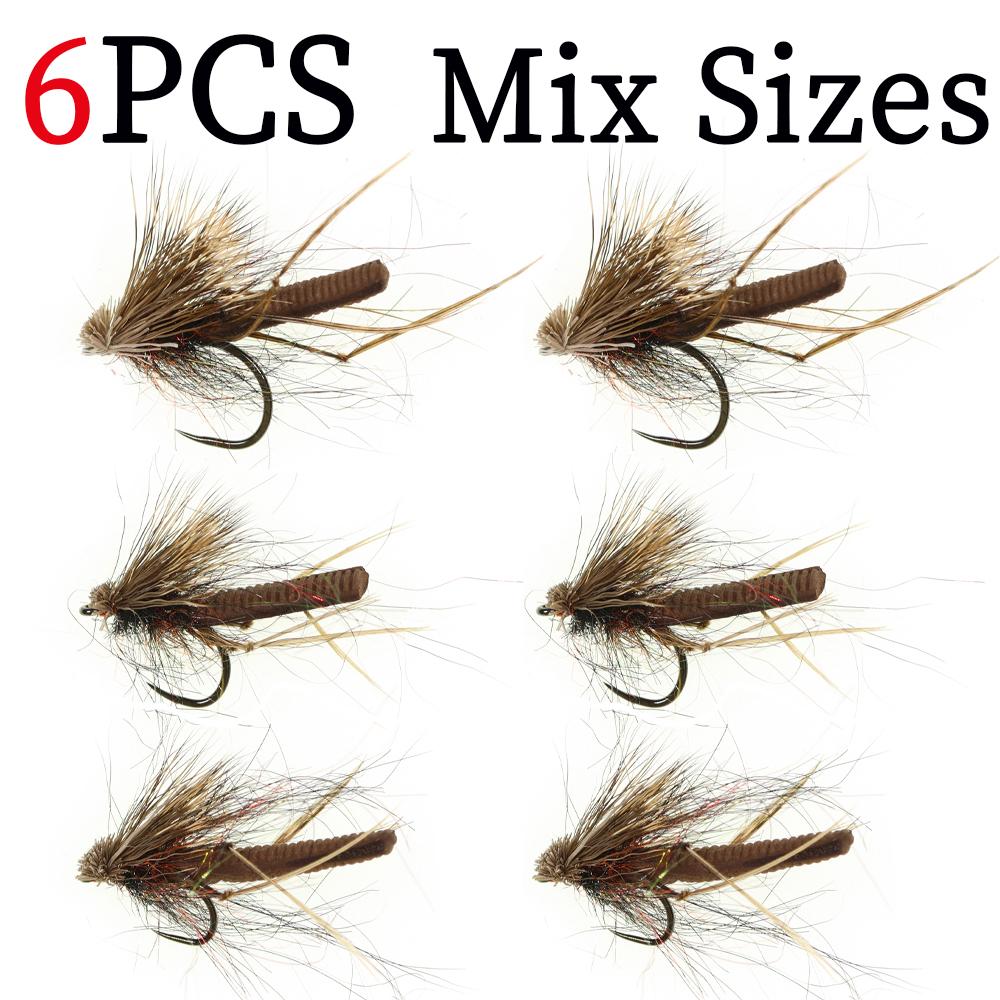 3/6PCS Caddisfly Foam Body Pupa Brown Elk Hair Barbless Hook Floating Dry Fly Mayfly Trout Bass Graying Panfish Fishing Lures