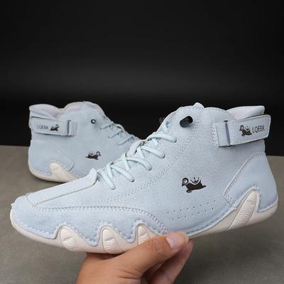 Fashion Men Leather Casual Sneaker Soft Sole Round Toe Comfortable Couple Loafers Luxury Fashion Hiking Women Ankle Boots White Tennis