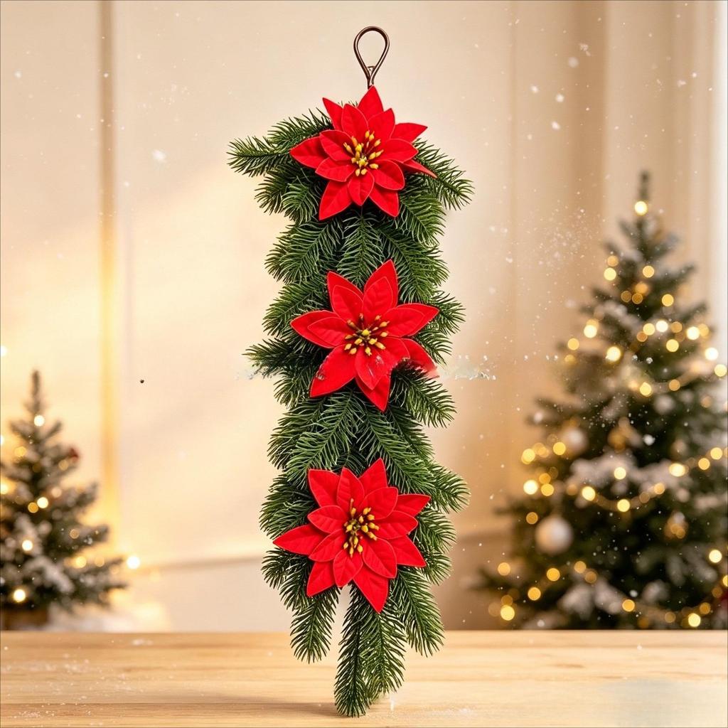 Christmas Decorative Garlands Selected Artificial Poinsettias, Red Berries, and Pine/Cypress Branches Feature Rich Colors and Natural Shapes