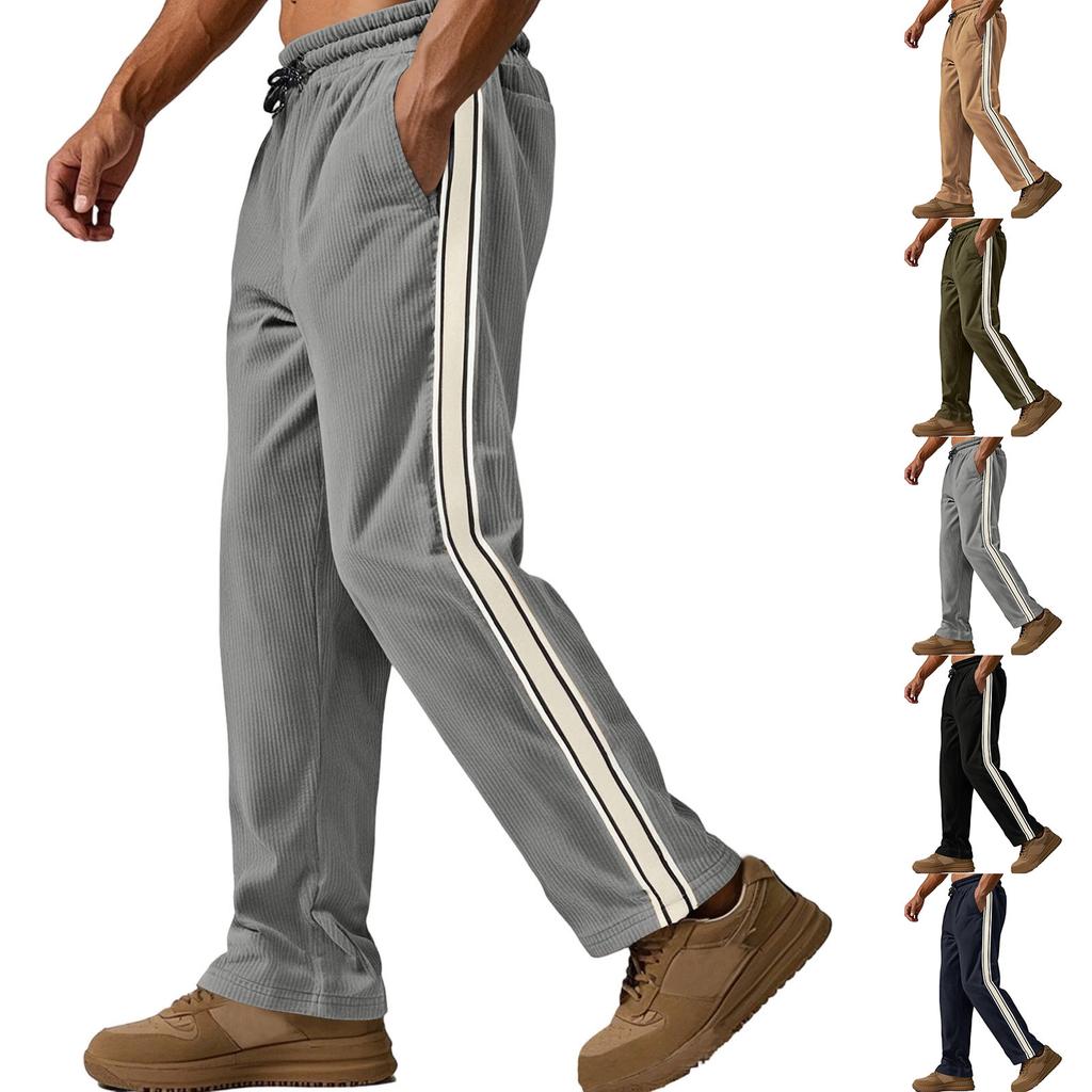 Men's Four Seasons Loose Fit Corduroy Jogger Pants American Casual Style Stitching Detail Sporty Leisure Trousers for Everyday Wear