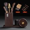 Black Ebony Wood Tea Ceremony Set With Carved Design Six Tools Gongfu Brewing
